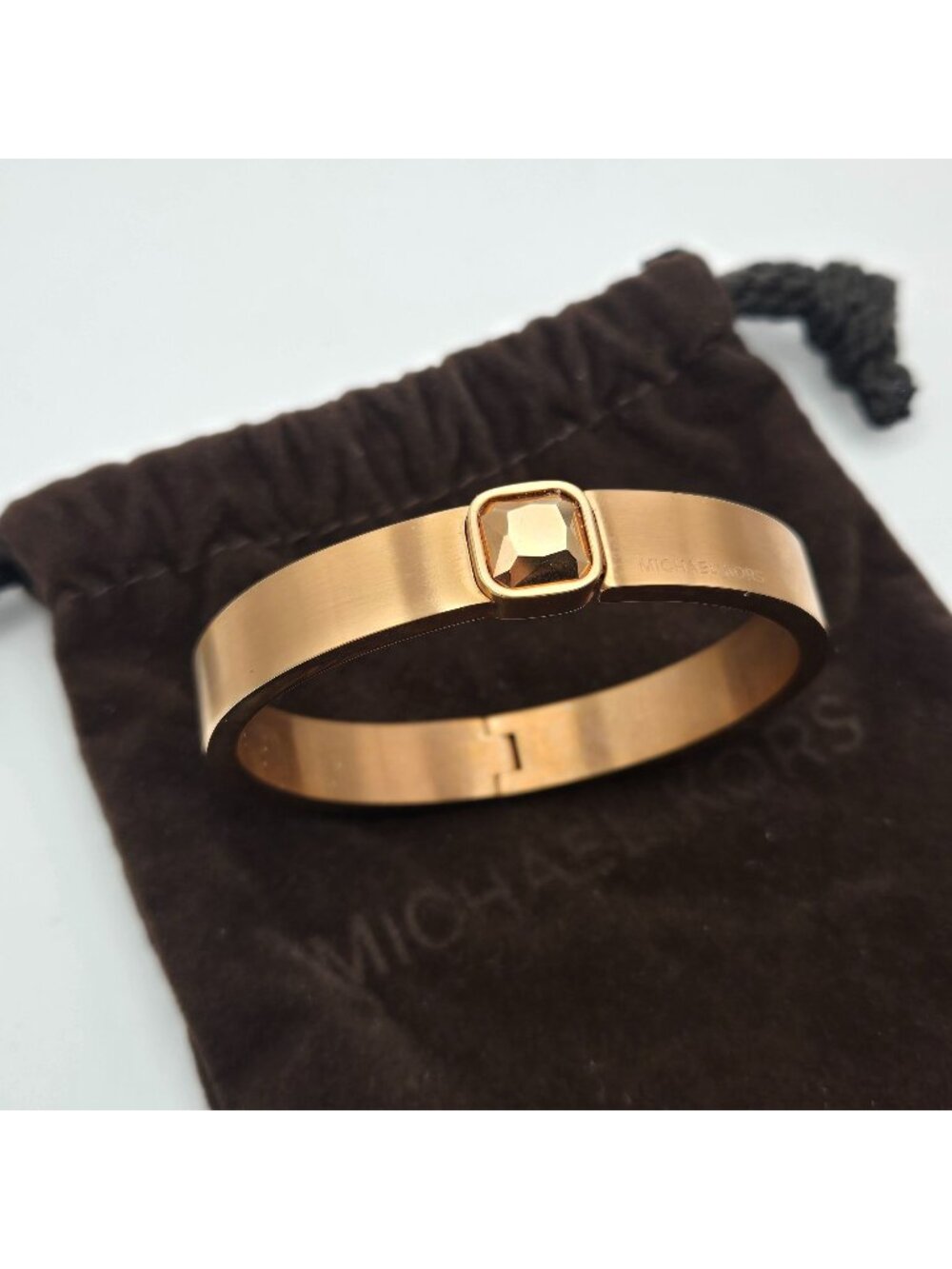 Michael Kors Rose Gold-Tone Hinged Bracelet Faceted Stone Accent